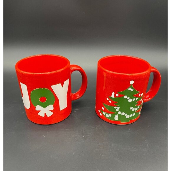 Vintage Waechtersbach Christmas Mugs Coffee Cups West Germany Red Green Ceramic - Picture 1 of 9